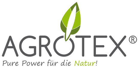 AGROTEX® Firmenlogo mit grünem Blatt und Schriftzug „Pure Power für die Natur“ – steht für nachhaltige Umwelttechnologie und ökologische Produktlösungen.